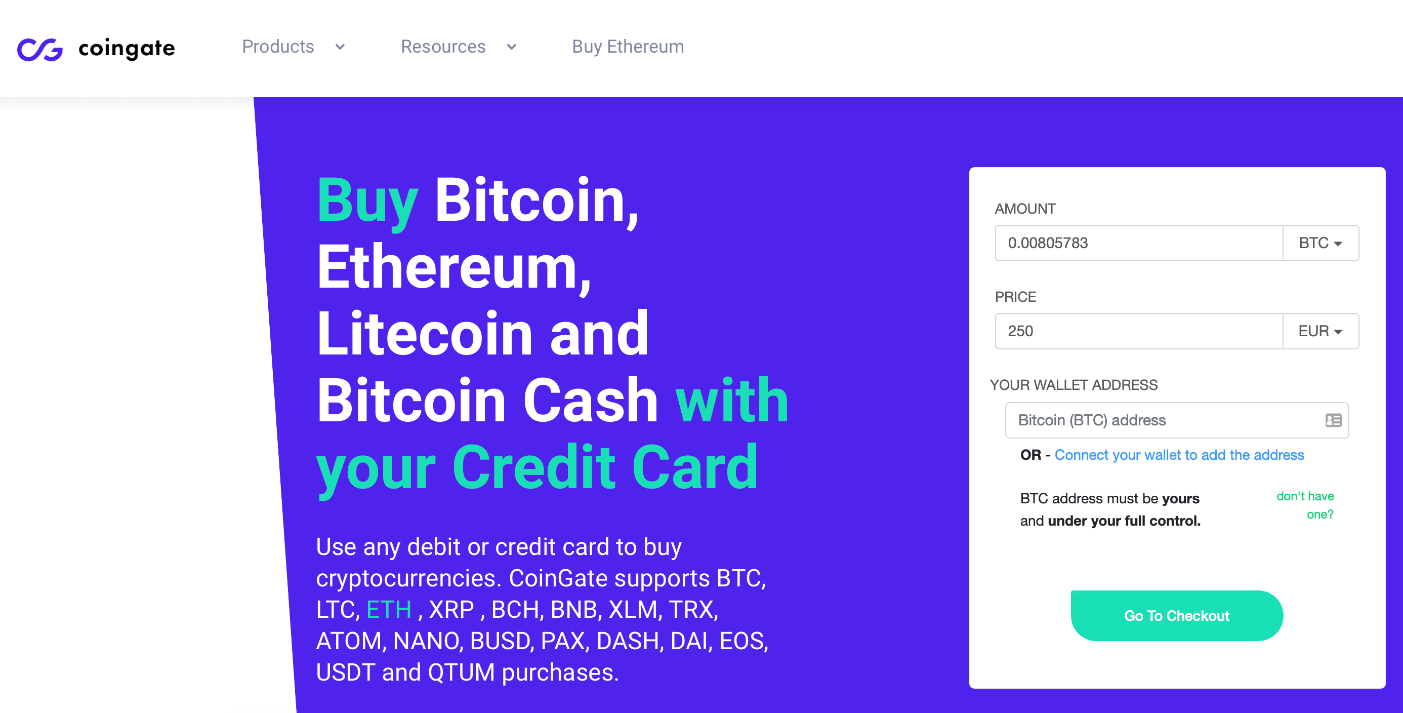 Coingate interface